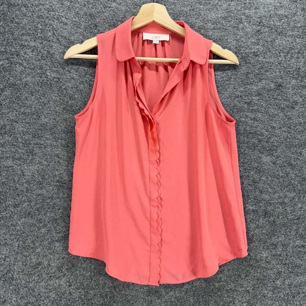 Loft Shirt Women XS Pink Button Up Collared Sleeveless Wide Strap Casual Solid
